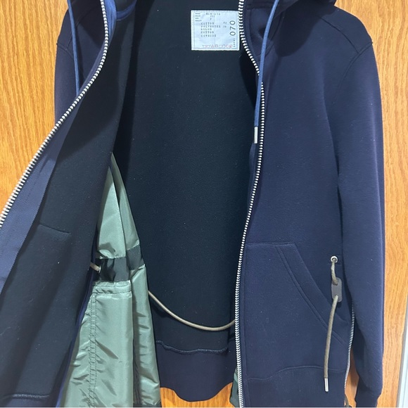 SACAI Navy & Khaki Sponge Sweat MA-1 Hoodie - Picture 6 of 8